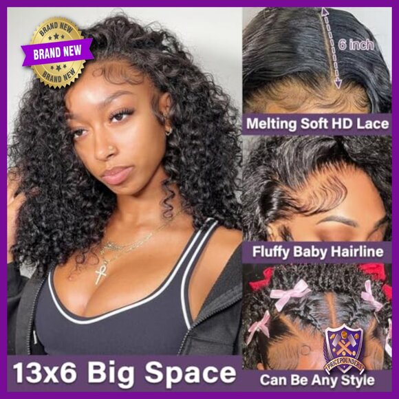 13x6 HD Lace Front Human Hair Bob Wig Glueless Curly 180 Density